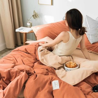 Sét vỏ chăn ga gối cotton tici cao cấp màu cam đất phối be vintage