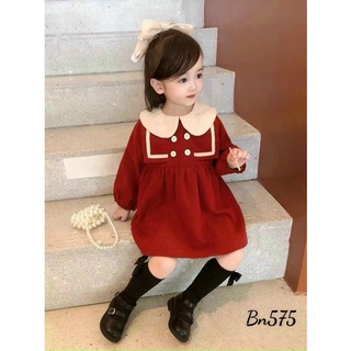 Váy nhung cổ bèo cúc tiểu thư tay bo ống chất đẹp