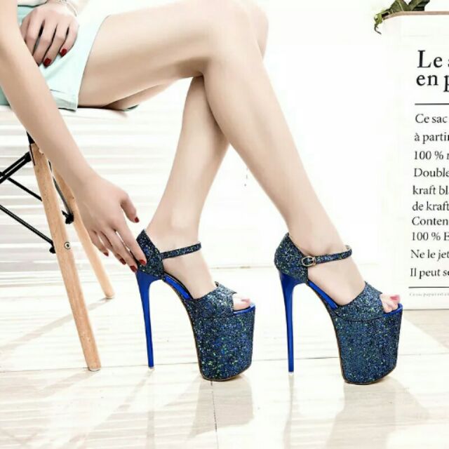 (ORDER) Sandals cao gót nhũ kim sa miệng cá 20 cm, hàng cao cấp