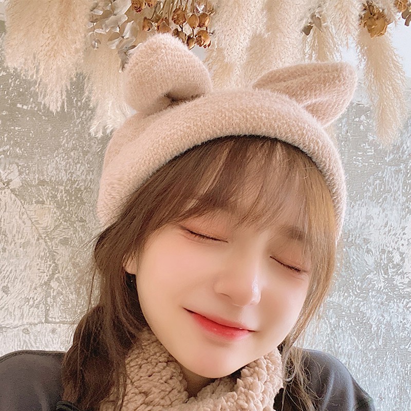 Nón đội có tai thỏ đáng yêu ấm áp