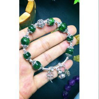 Vòng đeo tay diopside mix charm bạc