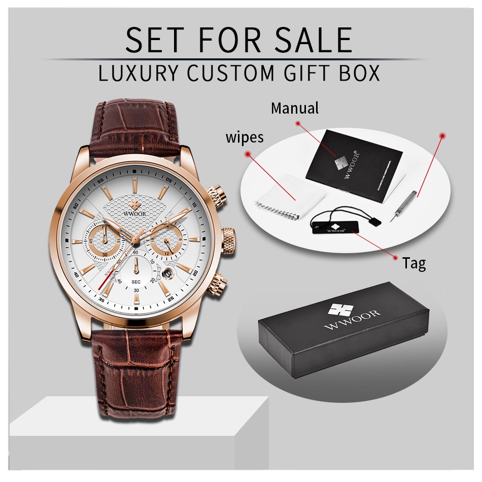 Đồng Hồ Quartz WWOOR Chống Thấm Nước Với Dây Đeo Da Sang Trọng Relojes Hombre-8845