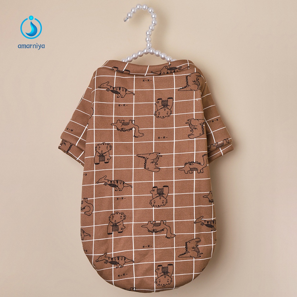 AMAR Áo hoodie bằng polyester in họa tiết khủng long kẻ sọc cho cún cưng hàng ngày