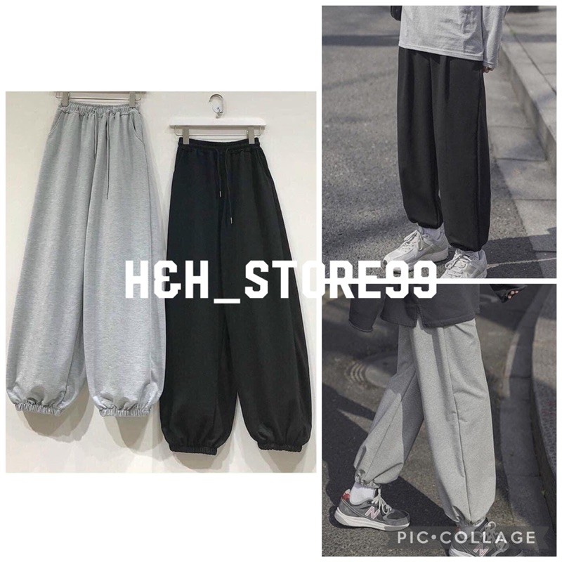 Quần nỉ jogger quần nỉ bông trơn ống thụng nam nữ unisex trơn bo gấu 2 màu: đen, xám