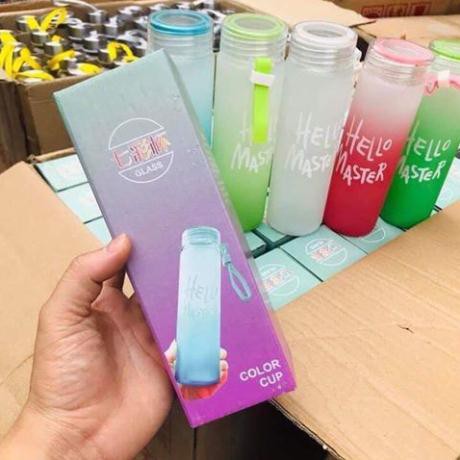 [Free Ship] Bình đựng nước thủy tinh Hello Master 450ml nhiều màu