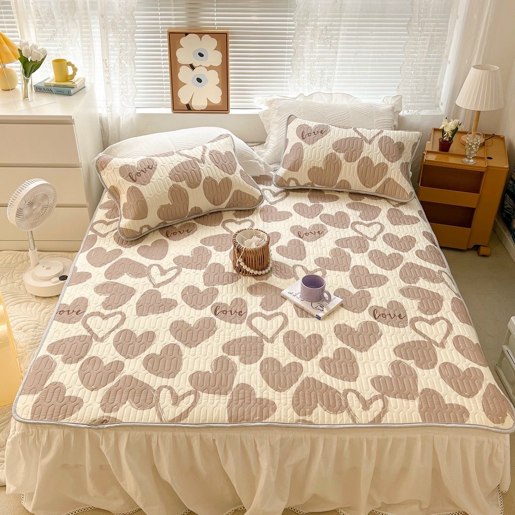 Chiếu điều hòa cao su non 9D M2T BEDDING Luxury vải lụa Tencel mềm mát - Mark Tim nâu Love