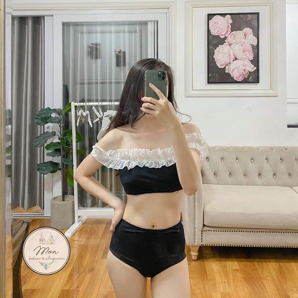 Bikini trễ vai viền ren tiểu thư ( kèm hình thật)