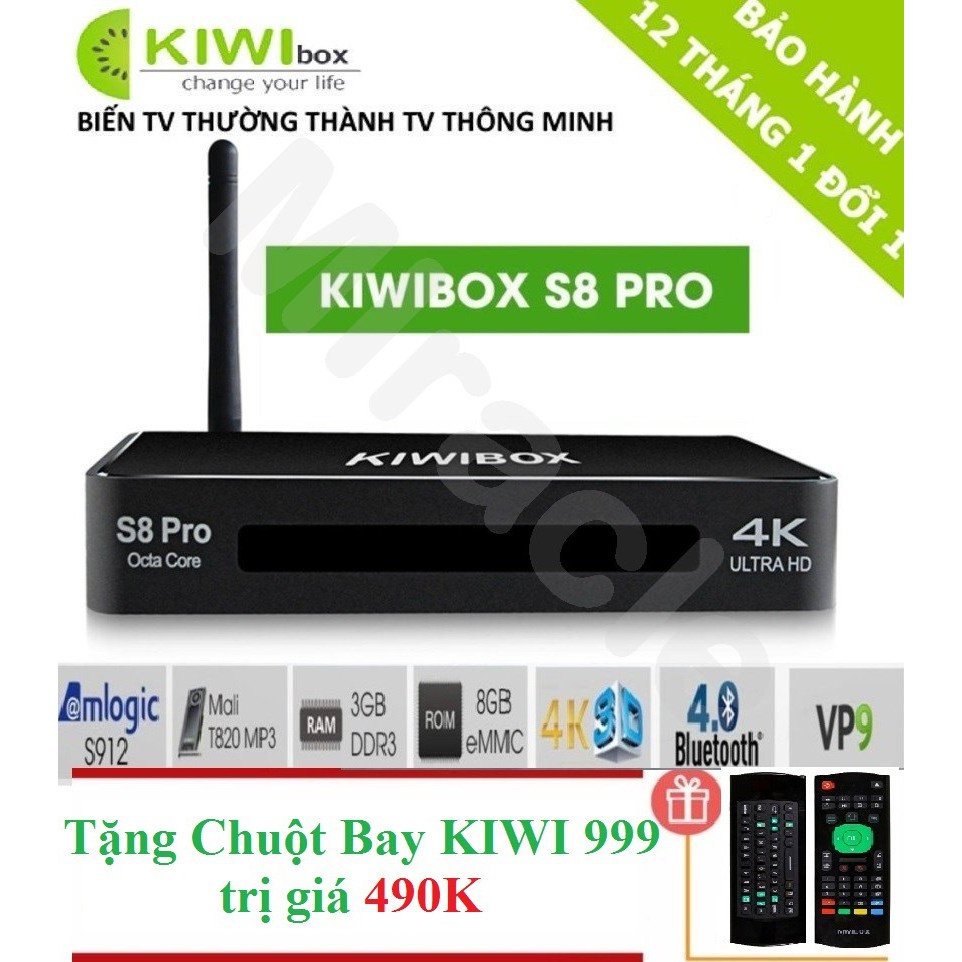 SIÊU PHẨM Android Tivi Box KIWIBOX S8 PRO + Tặng Chuột Bay KIWI999 trị giá 490K - Phân phối bởi Miracles Company
