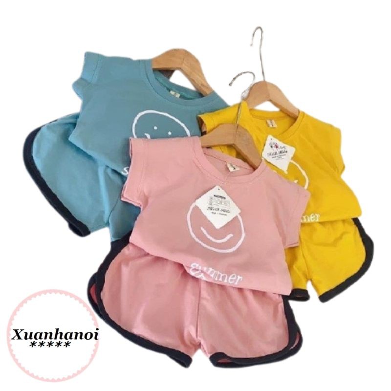 Bộ bé gái hè cotton mặt cười Summer size  20-33kg XHN652