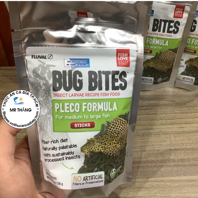 Fluval Bug Bites Pleco Formula : Thức ăn gậy giàu Protein & Carbohydrate hoàn chỉnh cho Pleco và dòng cá lớn.