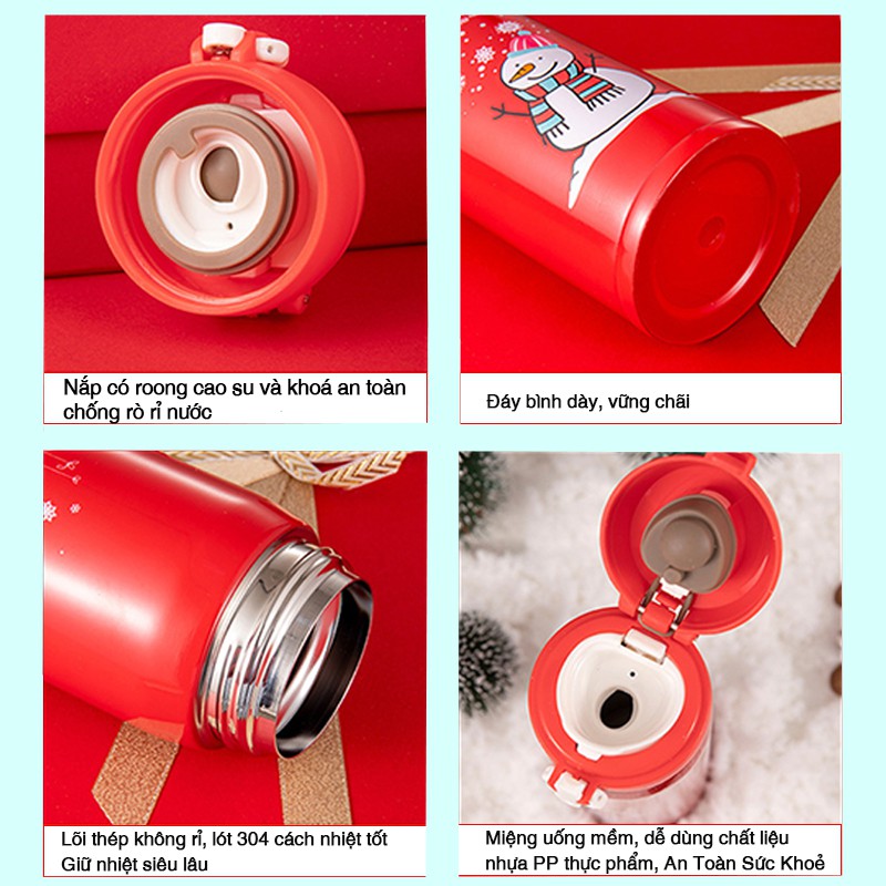 Bình nước giữ nhiệt Noel 500ml quà tặng giáng sinh 2021 cho người thân bạn bè đồng nghiệp
