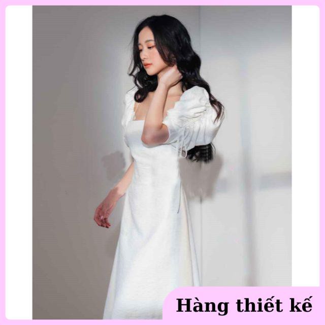 ( Hàng cao cấp ) Đầm dự tiệc cổ vuông tay bồng rút dây sang chảnh