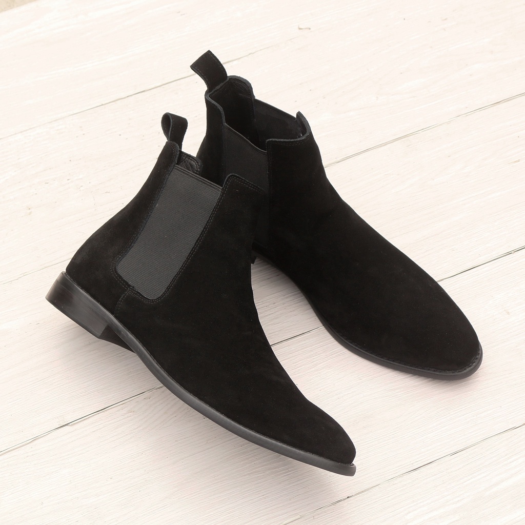 Giày nam Chelsea Boots màu đen chất liệu da bò lộn, đế cao su đúc êm chân, kiểu dáng cao cổ thời trang