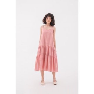 Váy Boho Midi Tủ Nhà Mây dáng dài maxi họa tiết thêu chấm bi nổi be, hồng