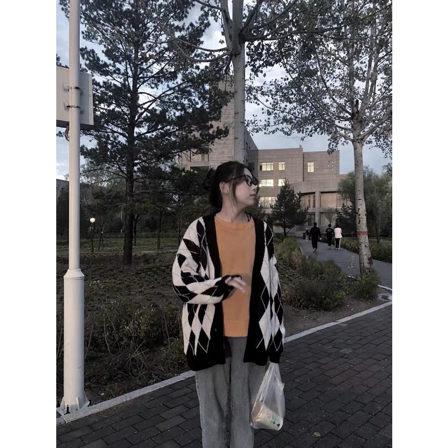 Áo Ghile (Gile) LEN LÔNG CỪU Hoạ Tiết Ngựa Vằn - Áo cadigan dáng dài kẻ caro phong cách hàn quốc | BigBuy360 - bigbuy360.vn