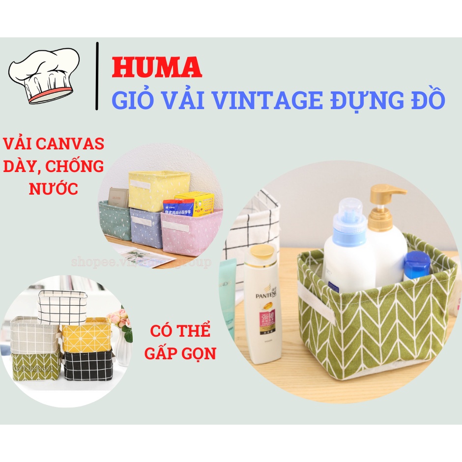Giỏ Vải Vuông Vintage Đựng Đồ Dùng Cá Nhân, Đựng Mỹ Phẩm