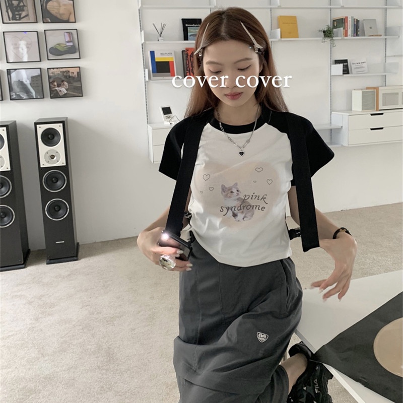 Áo Thun Ngắn Tay Dáng Ôm In Hình Hoạt Hình Giản Dị