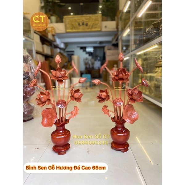 Hoa Sen Gỗ Hương Đá Cao 65cm