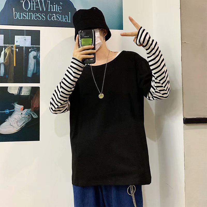 Áo Thun Dài Tay Giả Hai Lớp Form Rộng Phong Cách Hàn Quốc Dành Cho Cặp Đôi