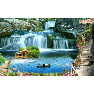 Tranh Lụa dán tường 3d tranh thác nước phong cảnh KT 120x80cm