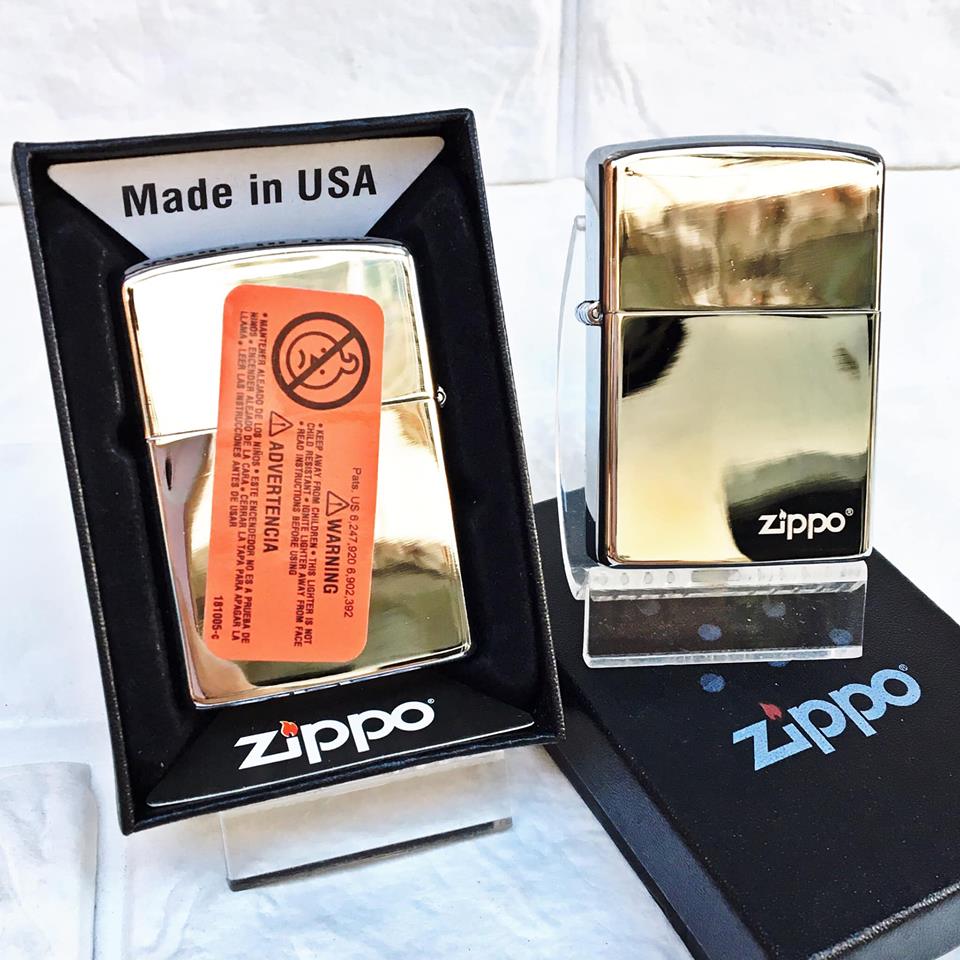 Vỏ  Zippo  USA (Mỹ) Có Tem Đỏ Bóng Bạc Cổ Điển