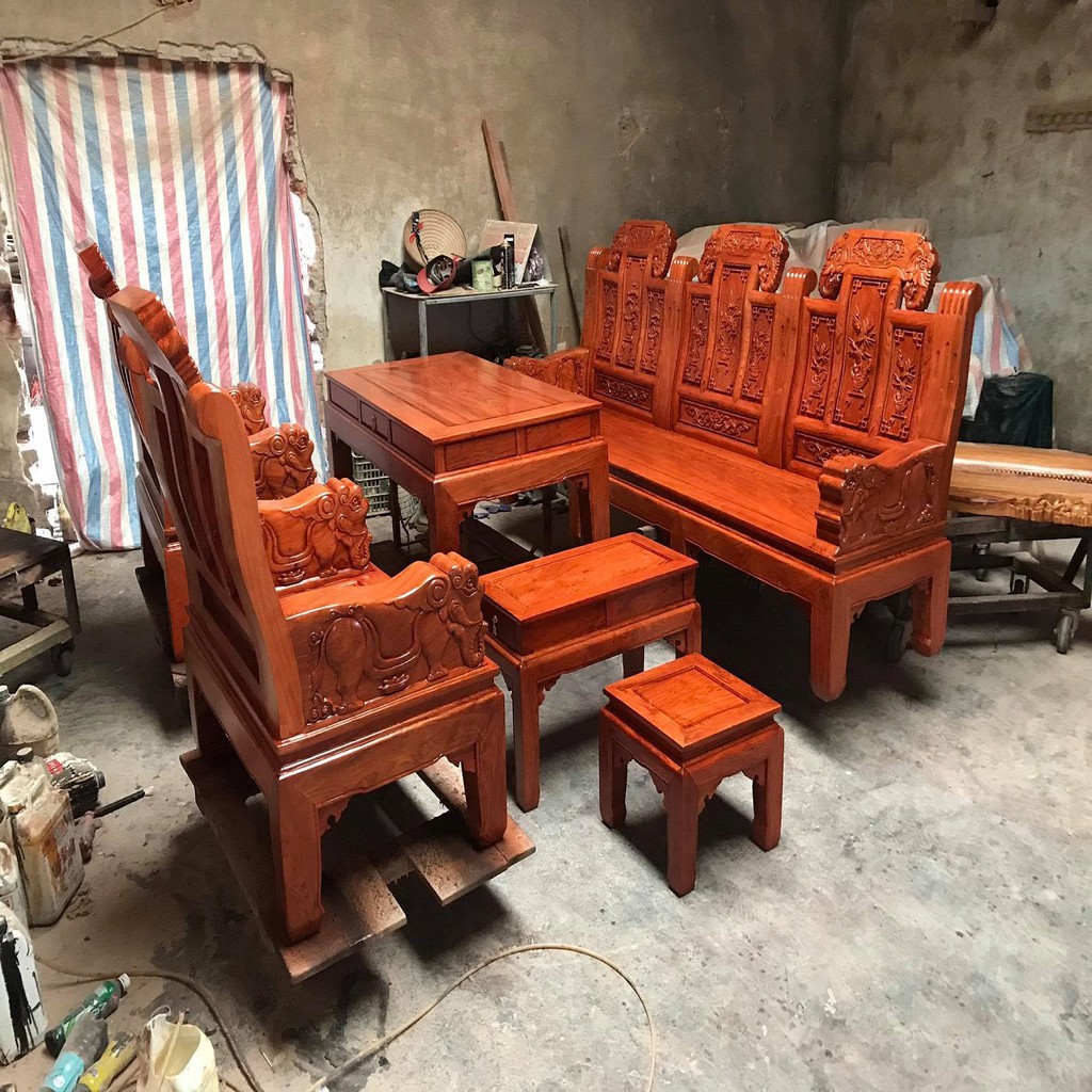 Bộ bàn ghế Âu Á tay Voi đặc gỗ Hương Đá