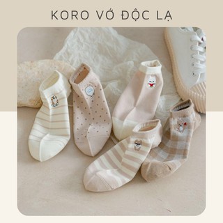 Hộp tất nữ 5 đôi cổ ngắn TEDDY họa tiết mùa thu nhẹ nhàng đi giày thể thao