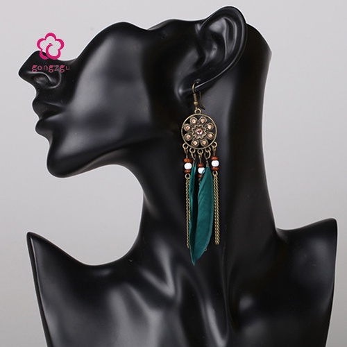 [gongzgu] Bông Tai Dreamcatcher Lông Vũ Dài Cổ Điển