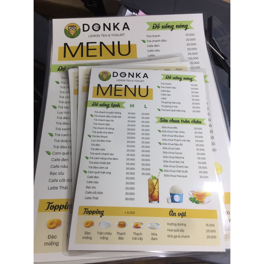 Menu giấy ép plastic khổ a4, a5 giá rẻ miễn phí thiết kế