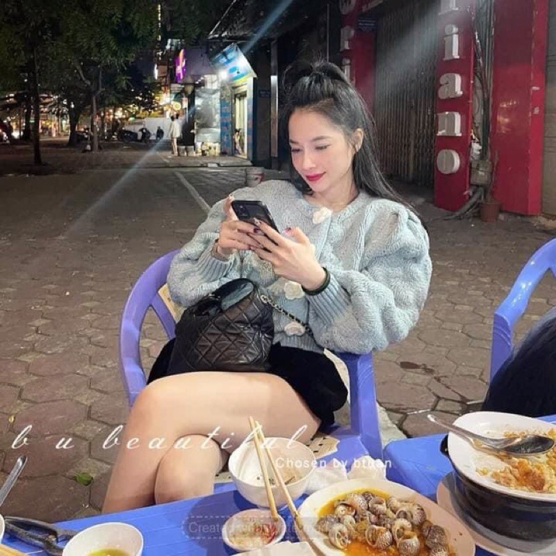 Áo len khuy hoa tay siêu bồng QCL1