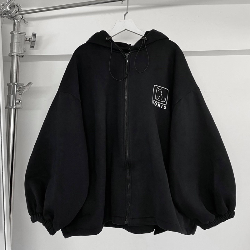 Áo khoác nỉ ngoại hoodie zip tay bồng form rộng in chữ 2 mặt (ảnh thật_annstore)