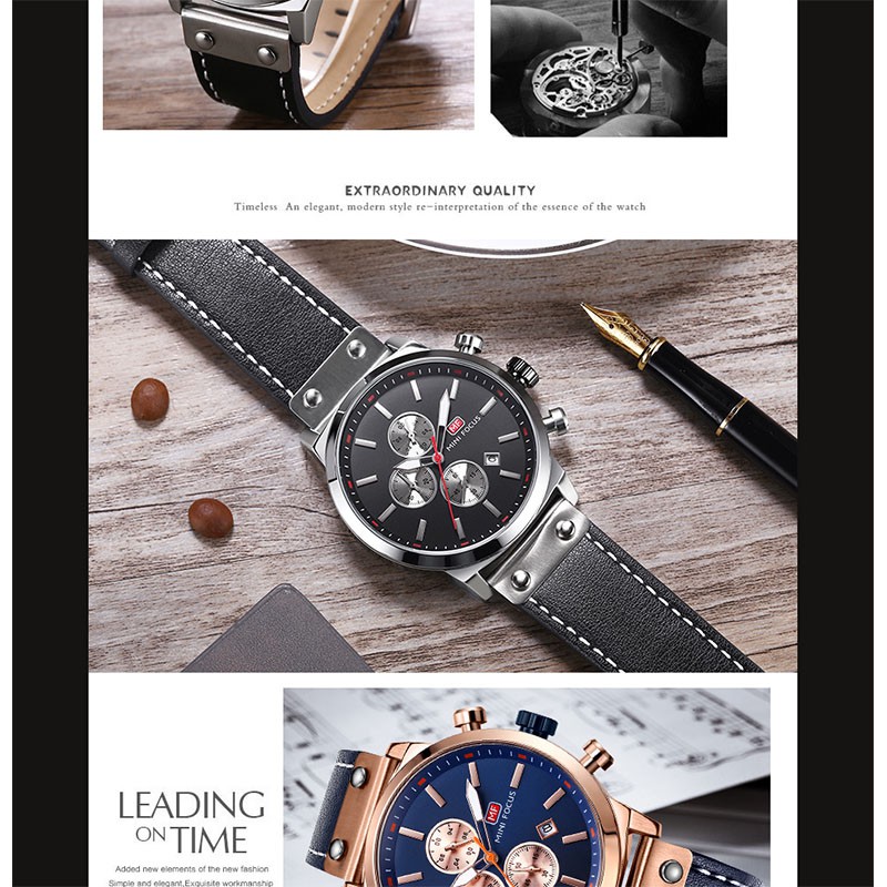 Đồng Hồ Quartz MINI FOCUS Dây Da Chống Thấm Nước Phong Cách Doanh Nhân Cho Nam