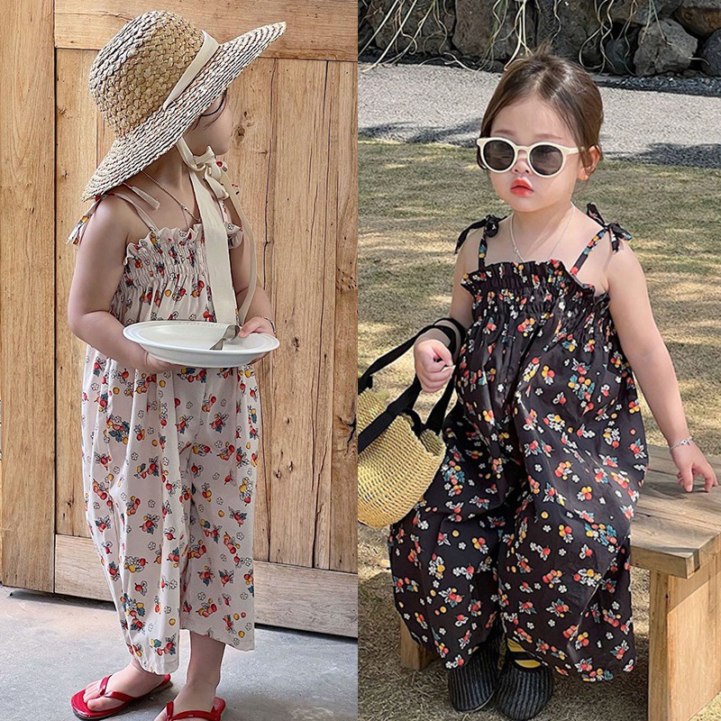 Bộ Áo Liền Quần Hai Dây Ống Rộng Thời Trang Mùa Hè Cho Bé Gái