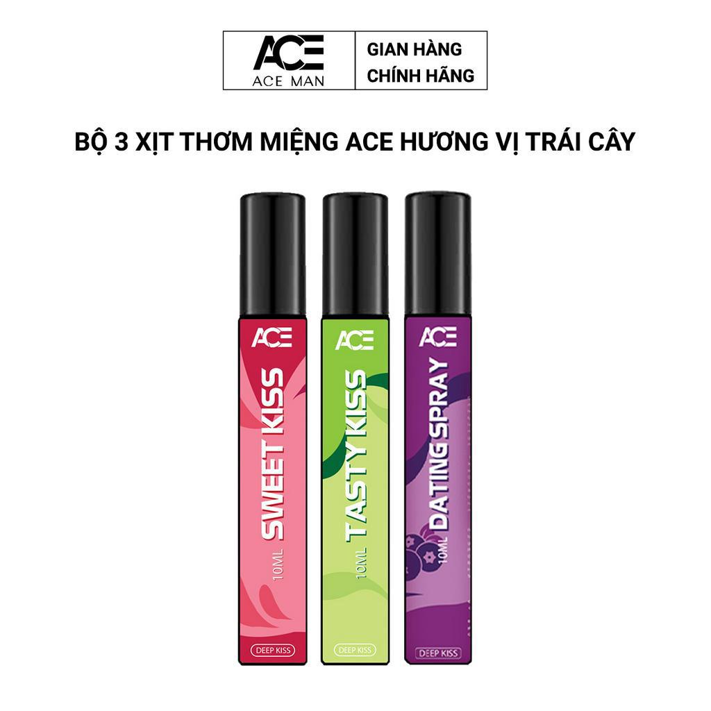 Bộ ba chai xịt miệng ACE 10ml/chai dành cho các buổi hẹn hò với hương vị trái cây the mát ngọt ngào hôn lôi cuốn