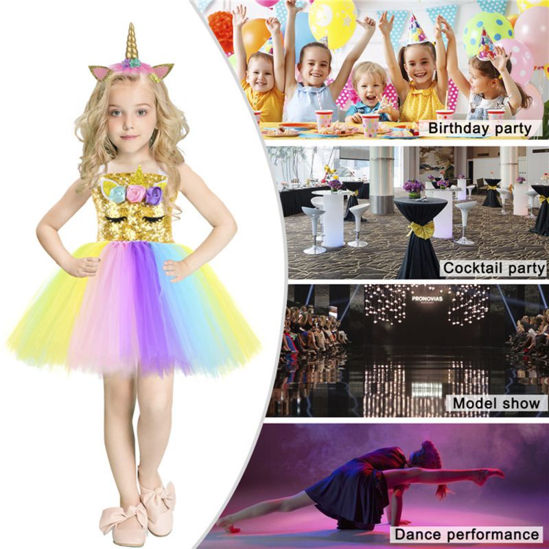 Unicorn girl Cosplay Girls Dress Rainbow Pattern Halloween Party Dress Hair Band Suit kid gift