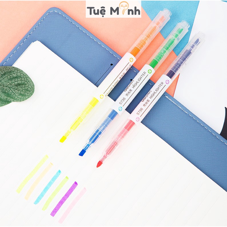 Set 3/6 bút highlight 2 đầu đánh dấu màu Pastel, bút nhớ nhiều màu Tuệ Minh