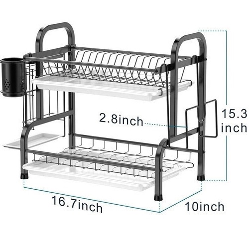 Kệ Để Chén Đĩa 2 Tầng Thông Minh Chất Liệu Thép Sơn Đen Tĩnh Điện Cao Cấp