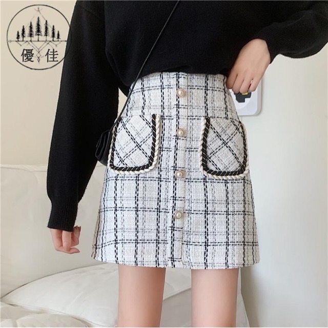 Chân Váy Dạ Chữ A Kẻ Viền Thừng Thời Trang