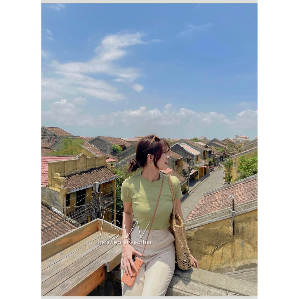 Áo basic croptop thun tăm dáng ôm cổ tròn Hàn Quốc 2 kiểu cộc/dài tay (Ảnh thật) | BigBuy360 - bigbuy360.vn