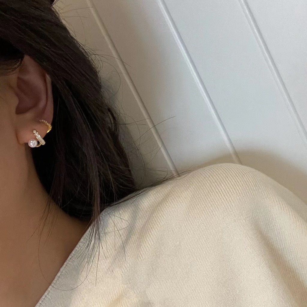 Đôi Khuyên Tai Mạ Bạc 925 Đính Ngọc Trai Thời Trang Cho Nữ