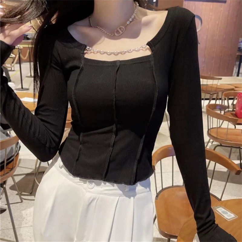 Áo Thun COZOK Dệt Kim Tay Dài Dáng Ôm Thời Trang