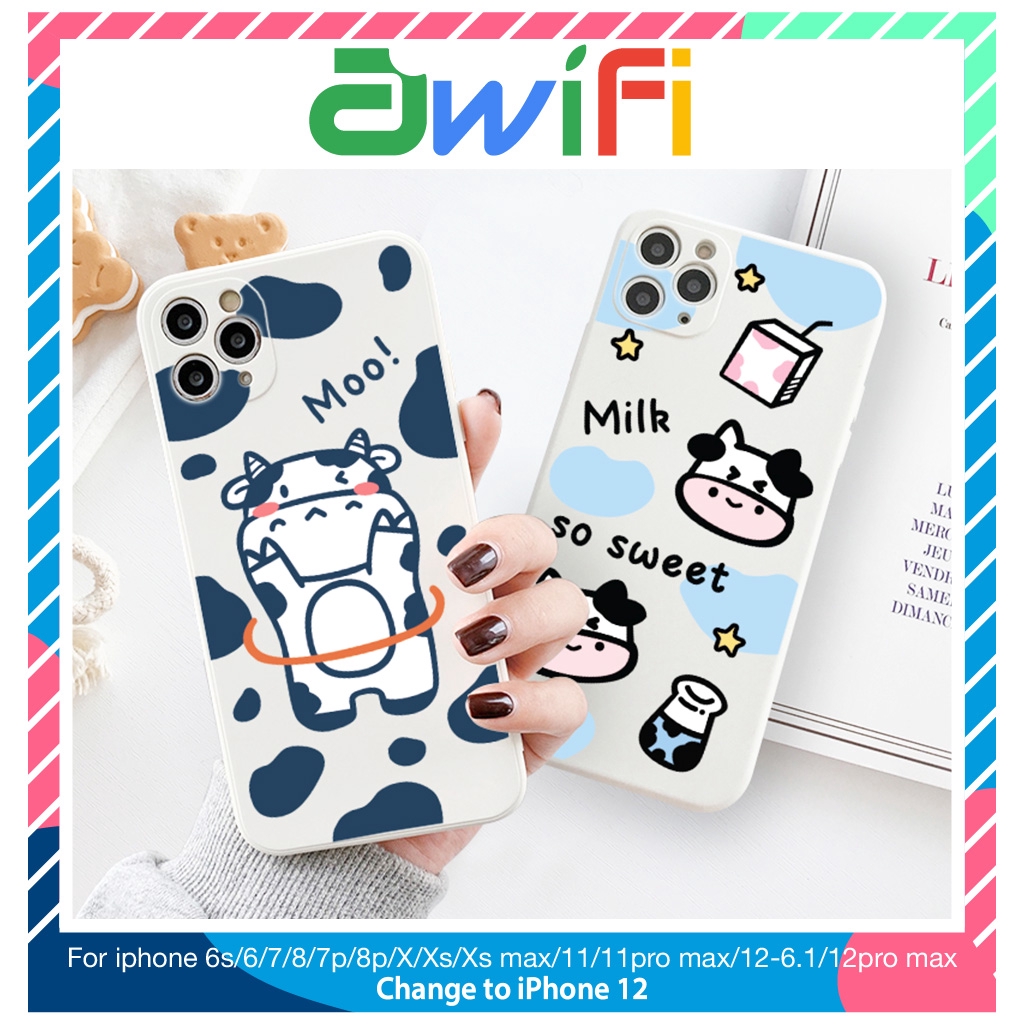 Ốp lưng iphone vuông bò sữa moo 5s/6/6plus/6s/6splus/7/7plus/8/8plus/x/xr/xs/11/12/pro/max/plus/promax - Awifi Case A5-1