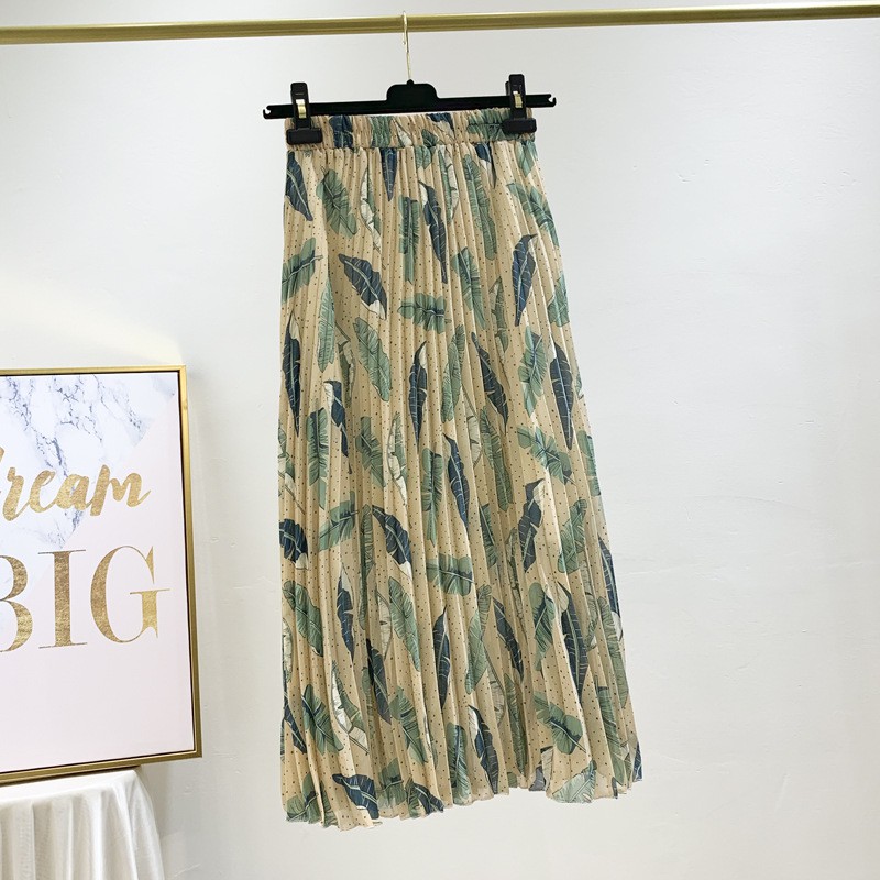 Chân váy voan mềm Vintage họa tiết lá nhiệt đới VAY68 free size