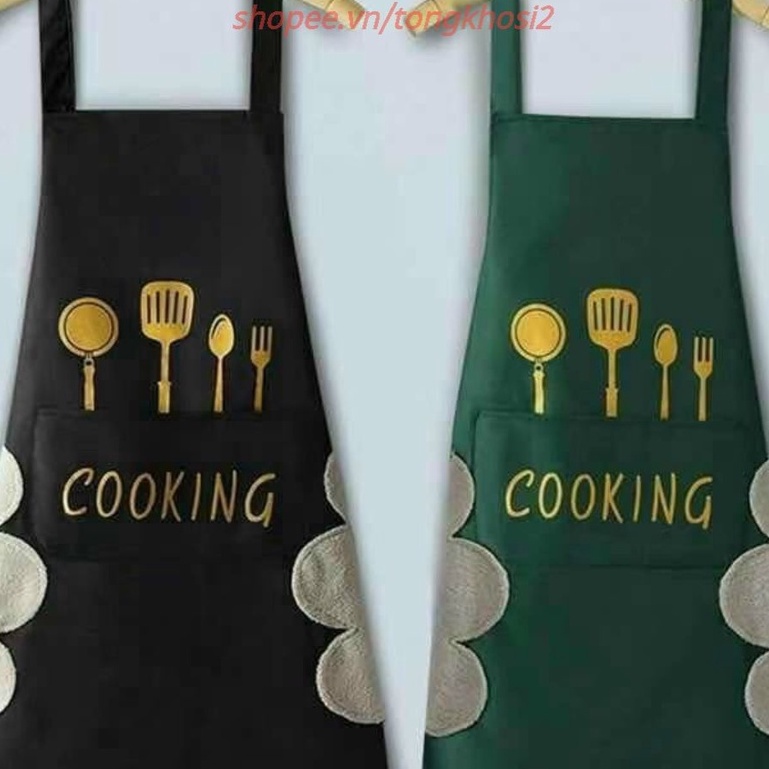 (Bán Buôn Sỉ) Tạp dề Cooking, có túi đựng và lau tay, làm bếp, pha chế, phục vụ,  bán cafe dễ thương, chống thấm nước
