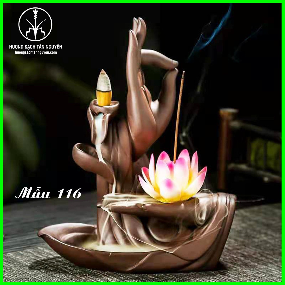 Thác khói trầm hương Tân Nguyên, thác trầm hương Phật mẫu bàn tay, làm từ gốm sứ cao cấp TK116