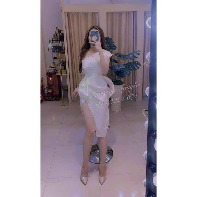 TSL-Ảnh thật, đầm ôm body 1 vai bèo vai bèo eo xếp ly ( có mút) 05 màu y hình thời trang nữ đen, trắng, đỏ, nude, vàng