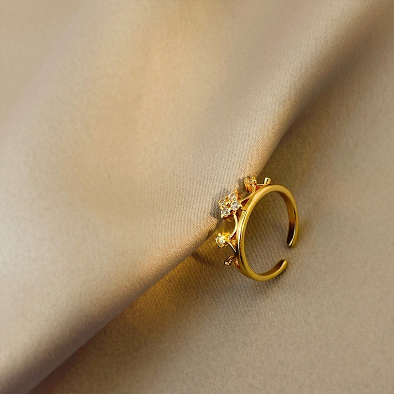 Nhẫn hở bằng thép titan hình vương miện đính đá zircon thời trang cho nữ