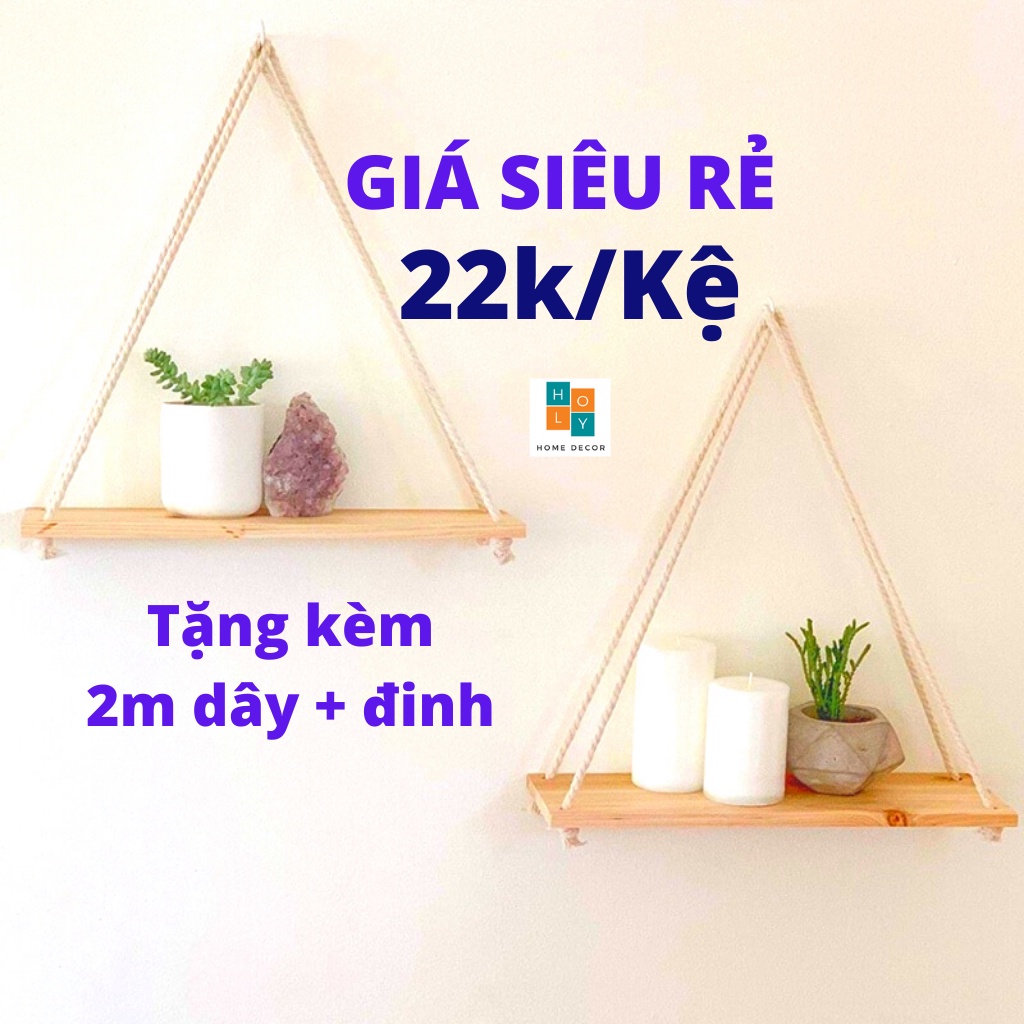 [Mã giảm 8% tối đa 1 Triệu đơn 500k] KỆ GỖ TREO TƯỜNG ĐA NĂNG - TẶNG 2m DÂY THỪNG + Đinh Đóng Tường.