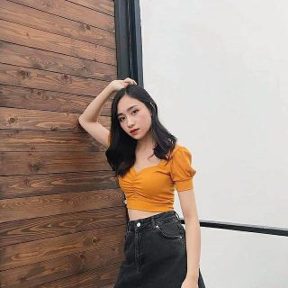 Áo crop rút ngực thun gân cá tính