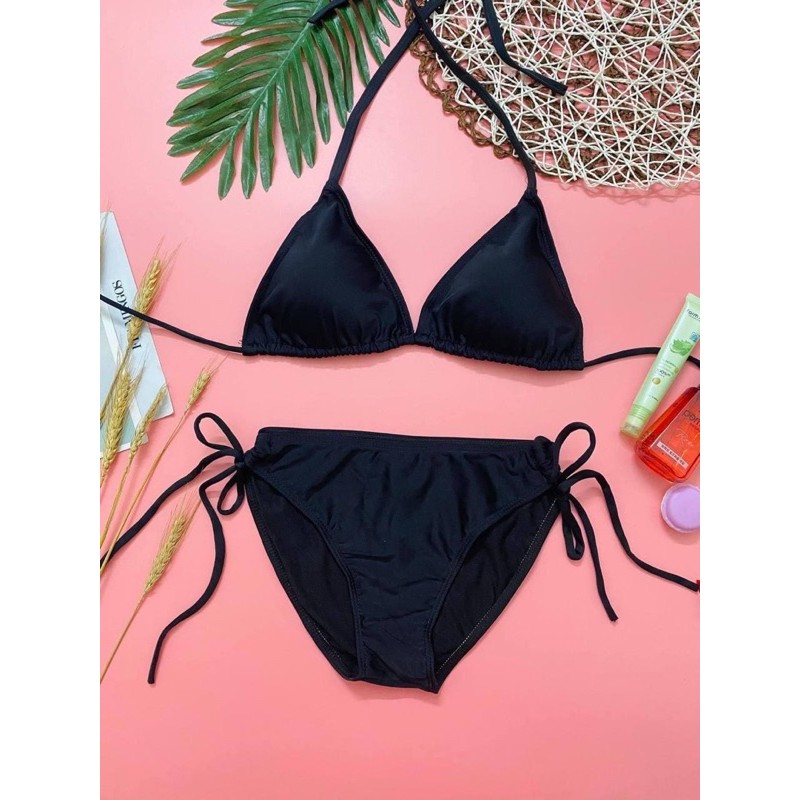 Bikini 2 mảnh màu đen giá rẻ, đồ tắm Ngọc, vải siêu dày, free size